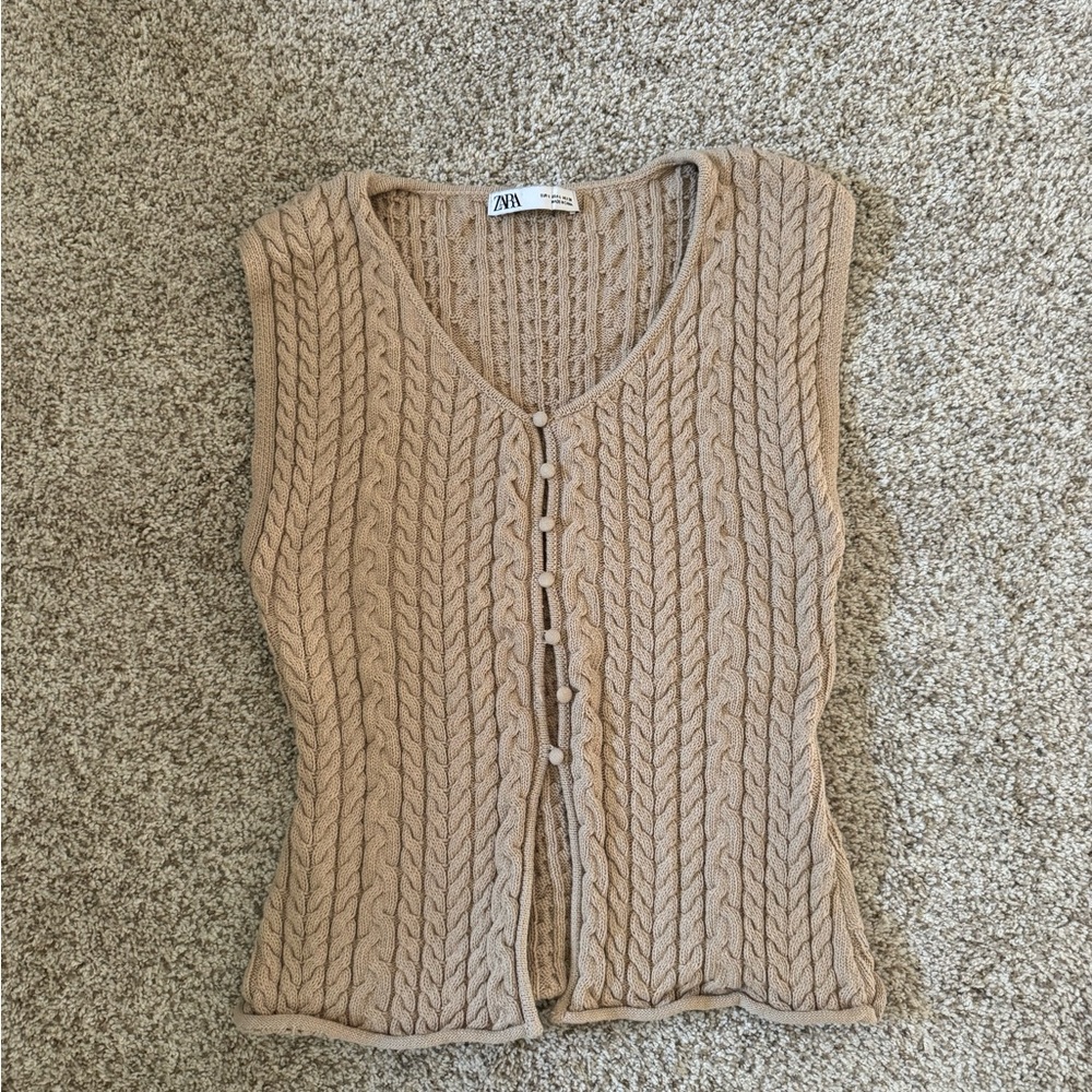 Zara Tan Cable Knit Vest